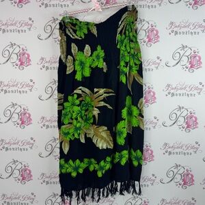 Ucho Bali strapless dress or skirt smocked Black and Green Leafy Swim Cover-Up